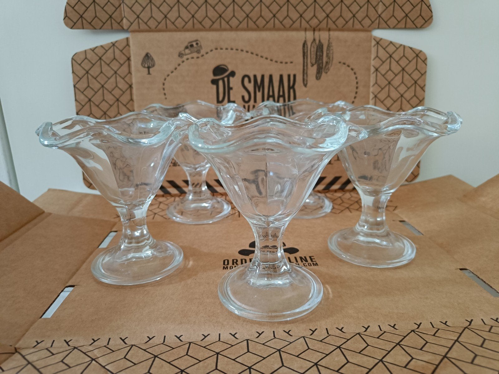 Set van 5 vintage glazen ijscoupes, Ophalen of Verzenden