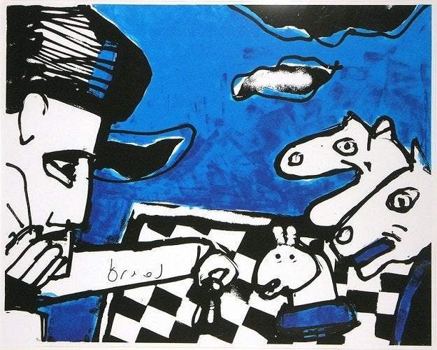 Herman Brood - "Chess", Gesigneerd, Verzenden, Zeefdruk