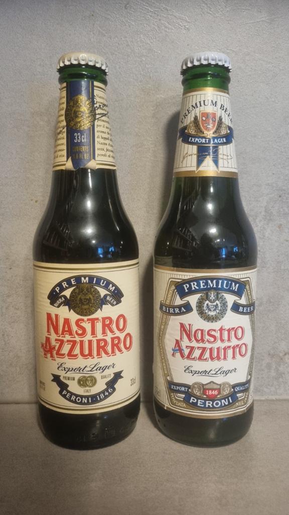 2 x Nastro Azzurro, Peroni, Rome, Italië / '94 & '98, Ophalen of Verzenden, Zo goed als nieuw, Glas of Glazen, Overige merken