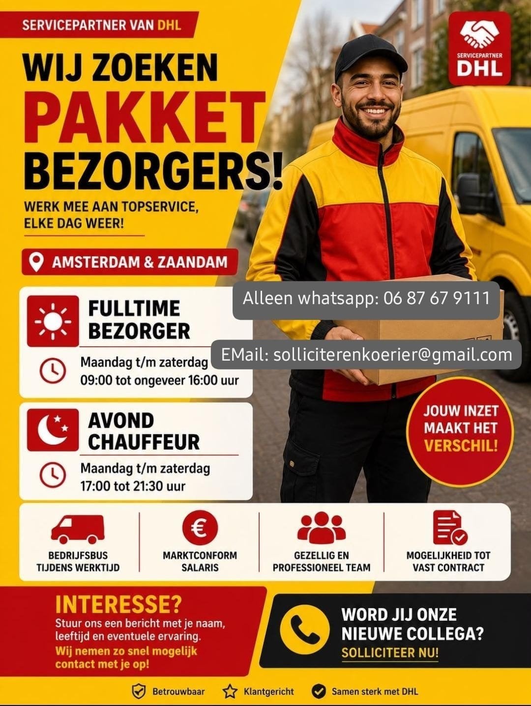 vacature PAKKET BEZORGER ZZP koerier Amsterdam noord, 33 - 40 uur, Overige niveaus, Starter, Freelance of Uitzendbasis