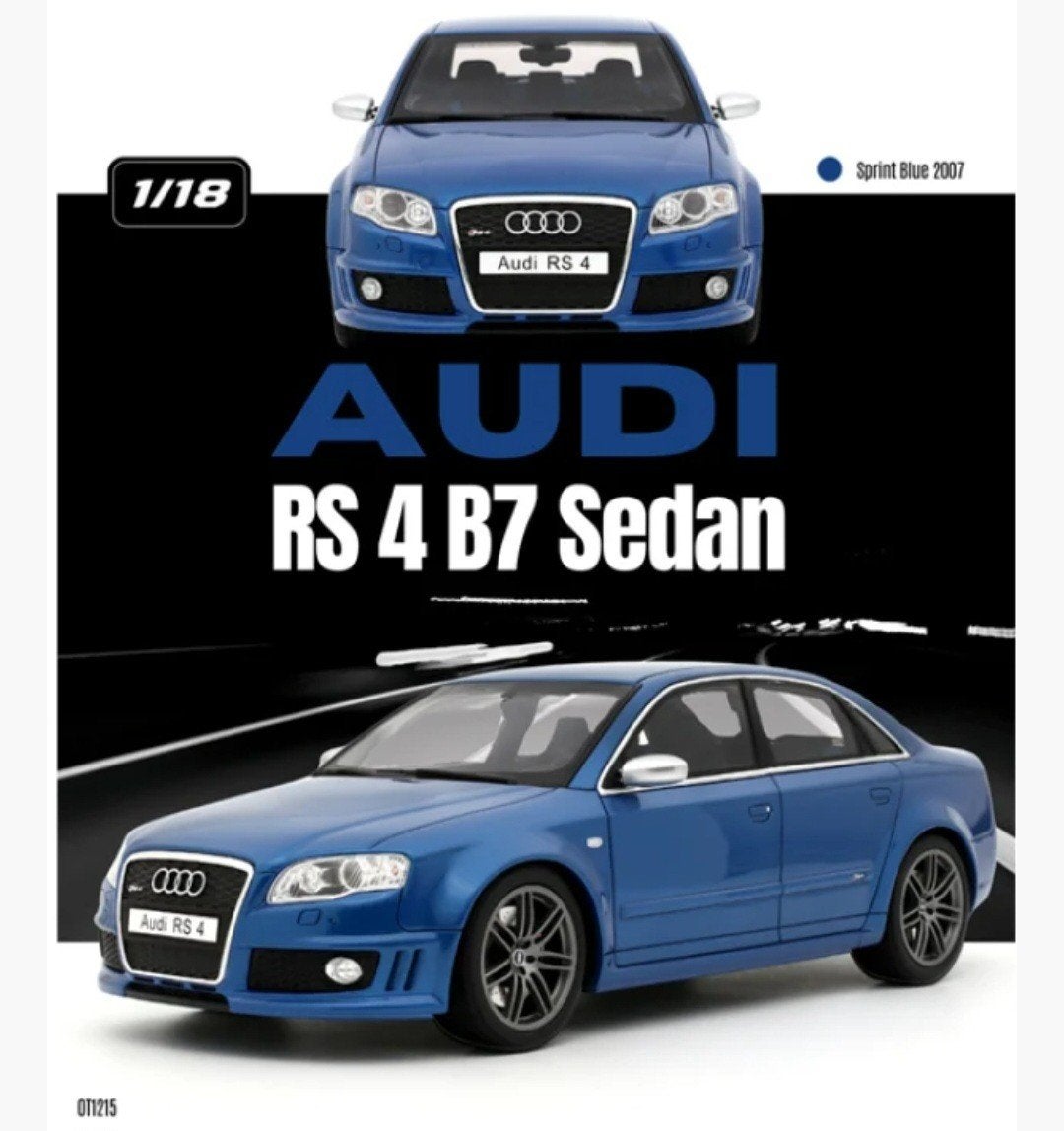 1:18 Audi RS 4 Sedan uit 2007 Blauw metallic Ottomobile, Hobby en Vrije tijd, Ophalen of Verzenden, Nieuw, Auto, OttOMobile