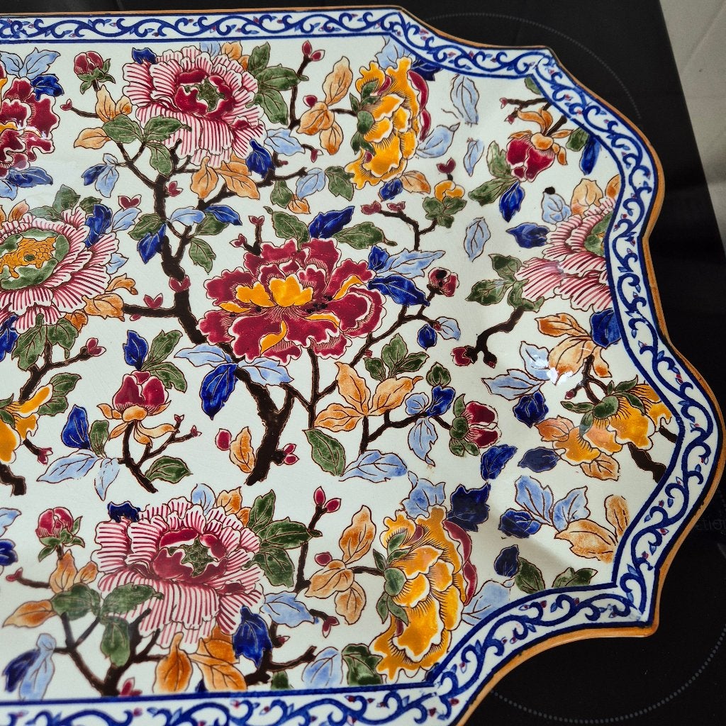 46x37 grote handbeschilderde schaal Pivoines, Gien, Ophalen
