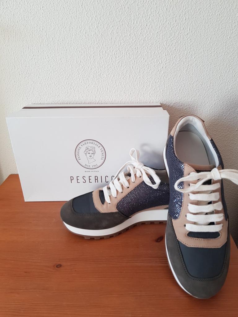 Peserico antraciet/blauw leren suede sneakers maat 37 NIEUW, Peserico, Blauw, Nieuw, Ophalen of Verzenden