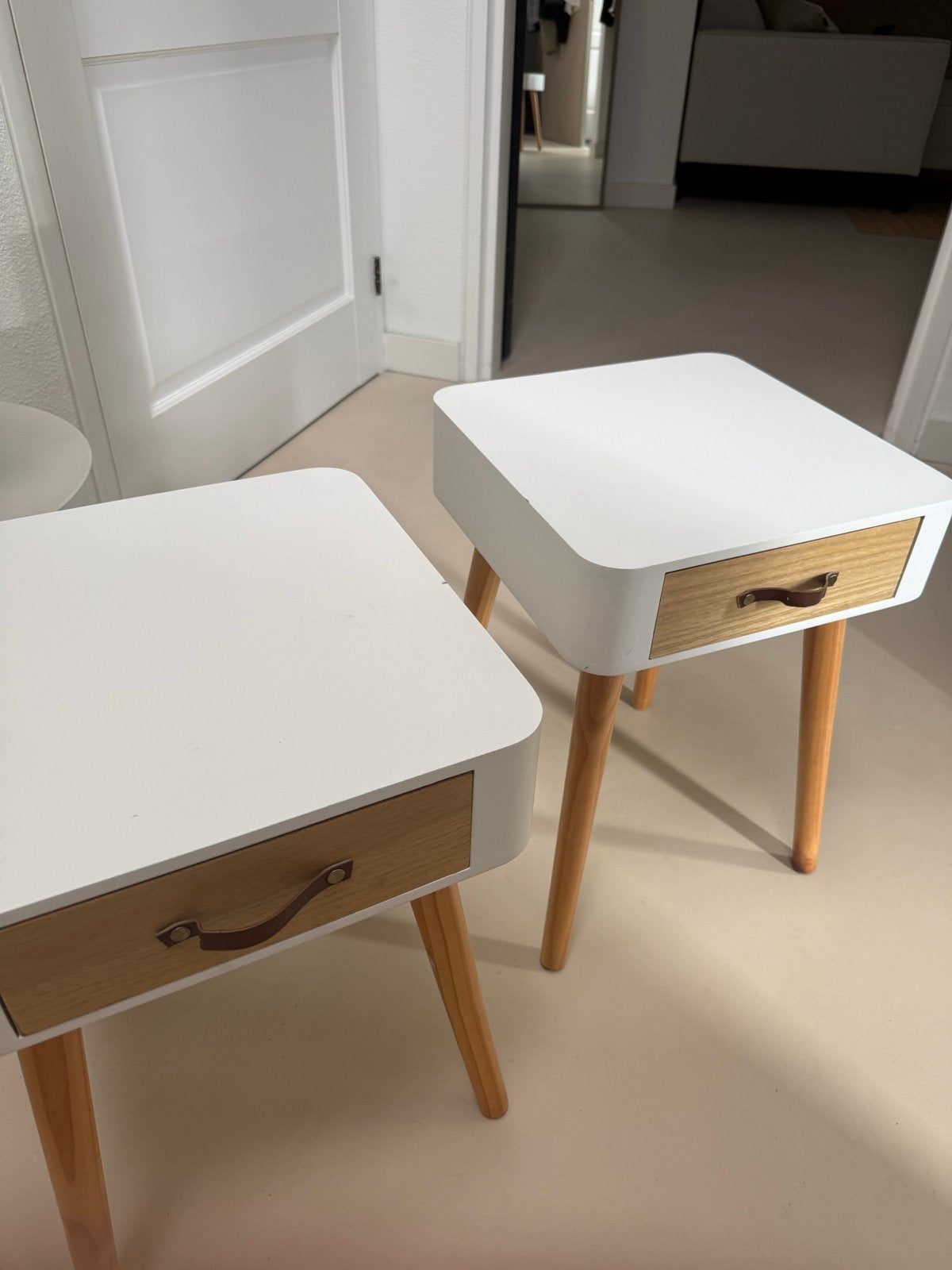 Set van 2 Witte Nachtkastjes met Houten Lades 35x35x48, Ophalen, Gebruikt, Minder dan 45 cm, 55 tot 70 cm