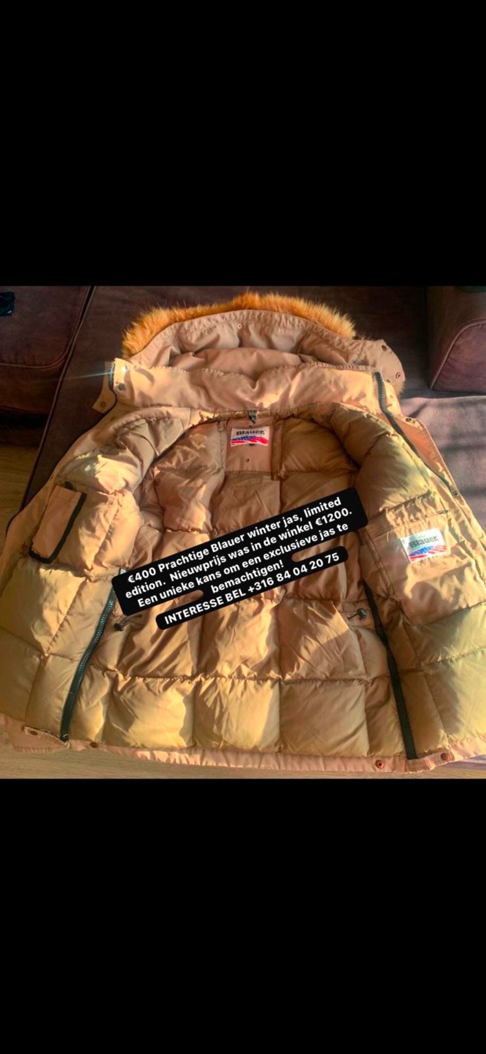 Blauer winterjas, limited edition, maat L, Ophalen, Zo goed als nieuw, Maat 52/54 (L), Beige