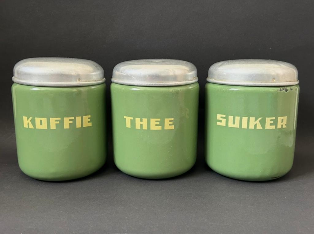 Groene Koffie, Thee & Suiker Voorraadbussen, Antiek en Kunst, Ophalen of Verzenden