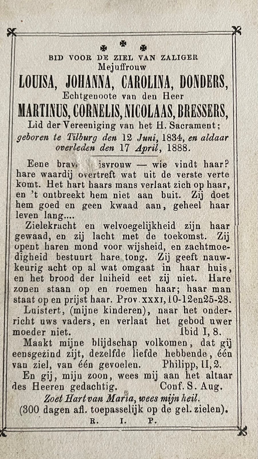 Louisa Johanna Corolia Donders 1834 Tilburg, Ophalen of Verzenden