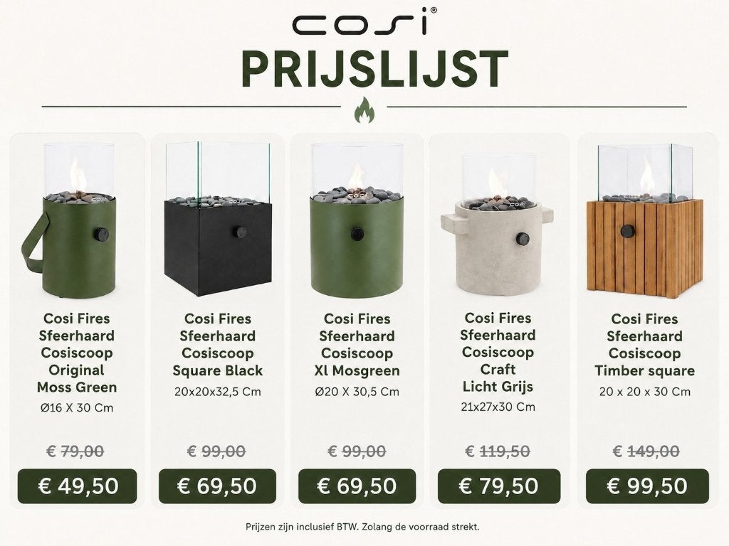 Cosiscoop Gaslantaarn div modellen Cosi haard vaderdag actie, Ophalen of Verzenden, Nieuw