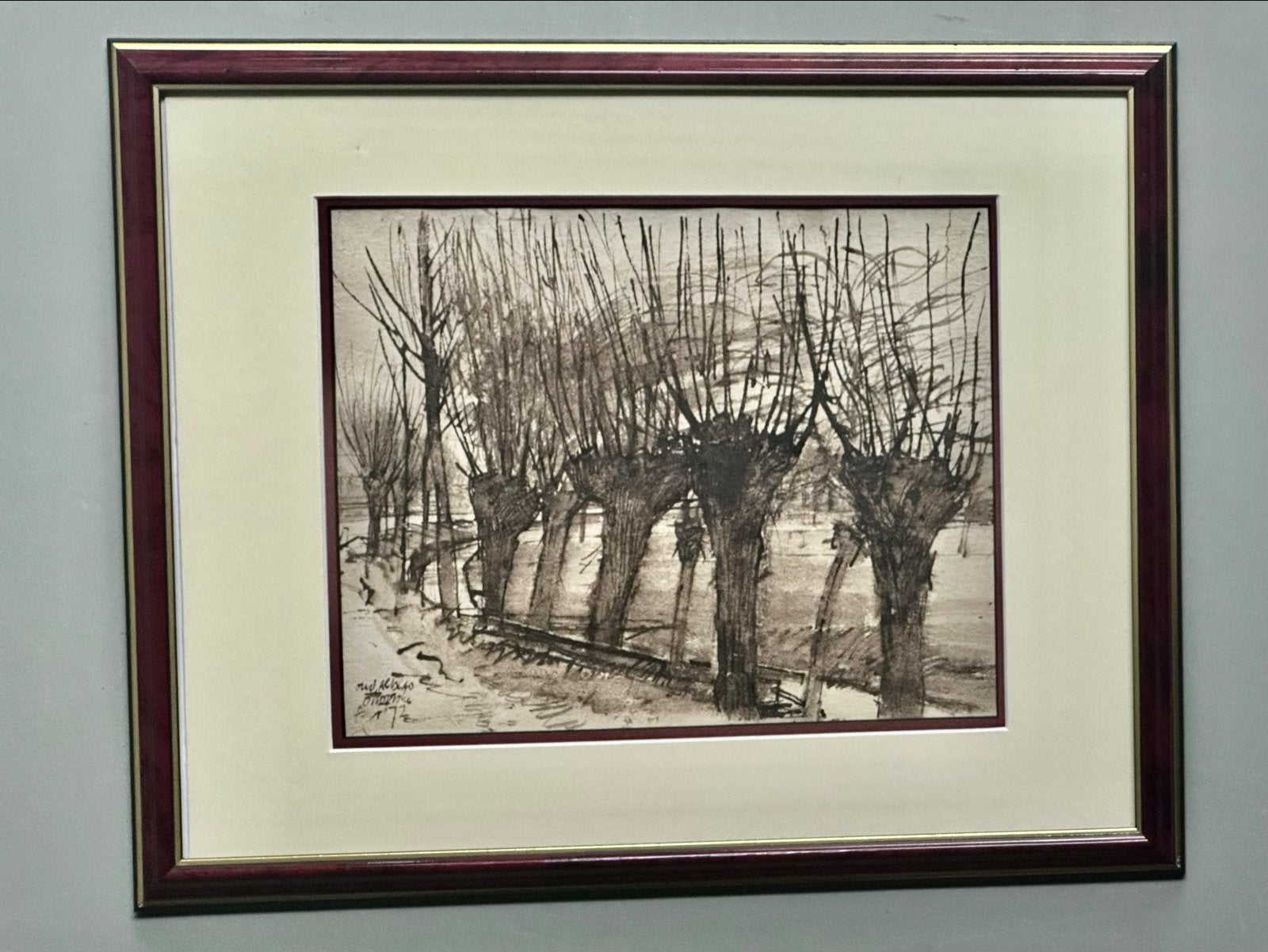 Otto Dicke - Gewassen inkt pentekening Oud Alblas 1972, Antiek en Kunst, Verzenden