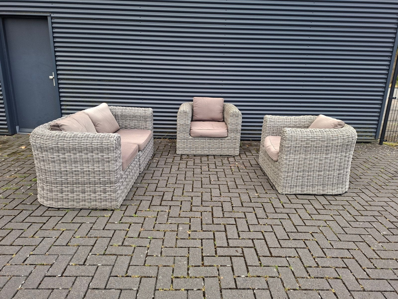 Loungeset tuinset Rotan met kussens, 4 zitplaatsen, Gebruikt, Rotan, Ophalen of Verzenden