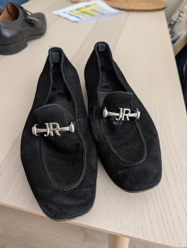 John Richmond echt suede instappers. Maat 46., Ophalen of Verzenden, Zo goed als nieuw, Bruin, Loafers