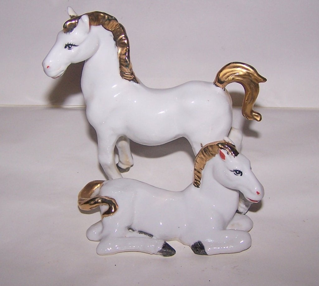 Prachtig porseleinen sculptuur 2 schimmels. Gouden accenten., Ophalen of Verzenden, Zo goed als nieuw, Dier