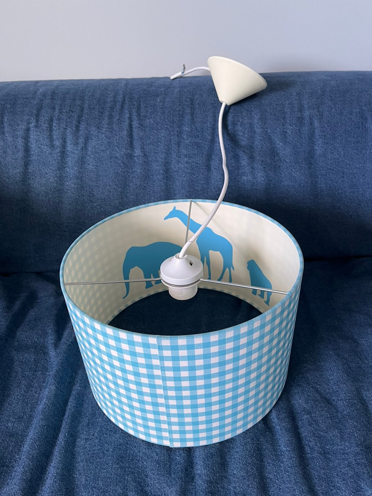 Hanglamp met dieren (olifant/giraf/gorilla), Hanglamp, Gebruikt, Blauw, Rond