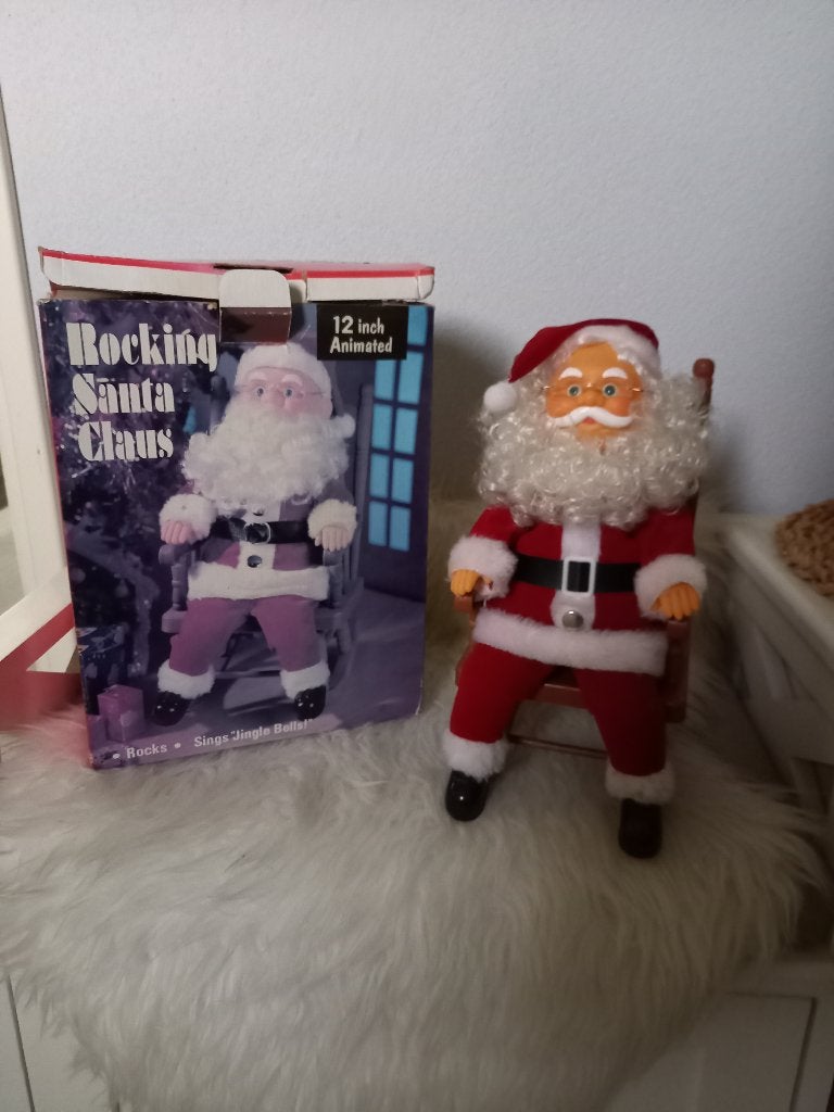 Vintage Kerstman in Schommelstoel met Geluid, Gebruikt, Onbekend, Ophalen of Verzenden, Onbekend