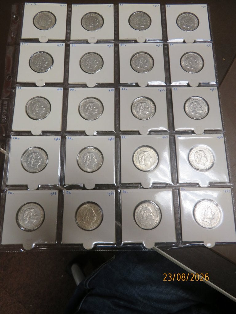 No-229- Juliana 20 zilver munten1954-1967 als nieuw, Postzegels en Munten, Munten | Nederland, 1 gulden, Koningin Juliana, Setje