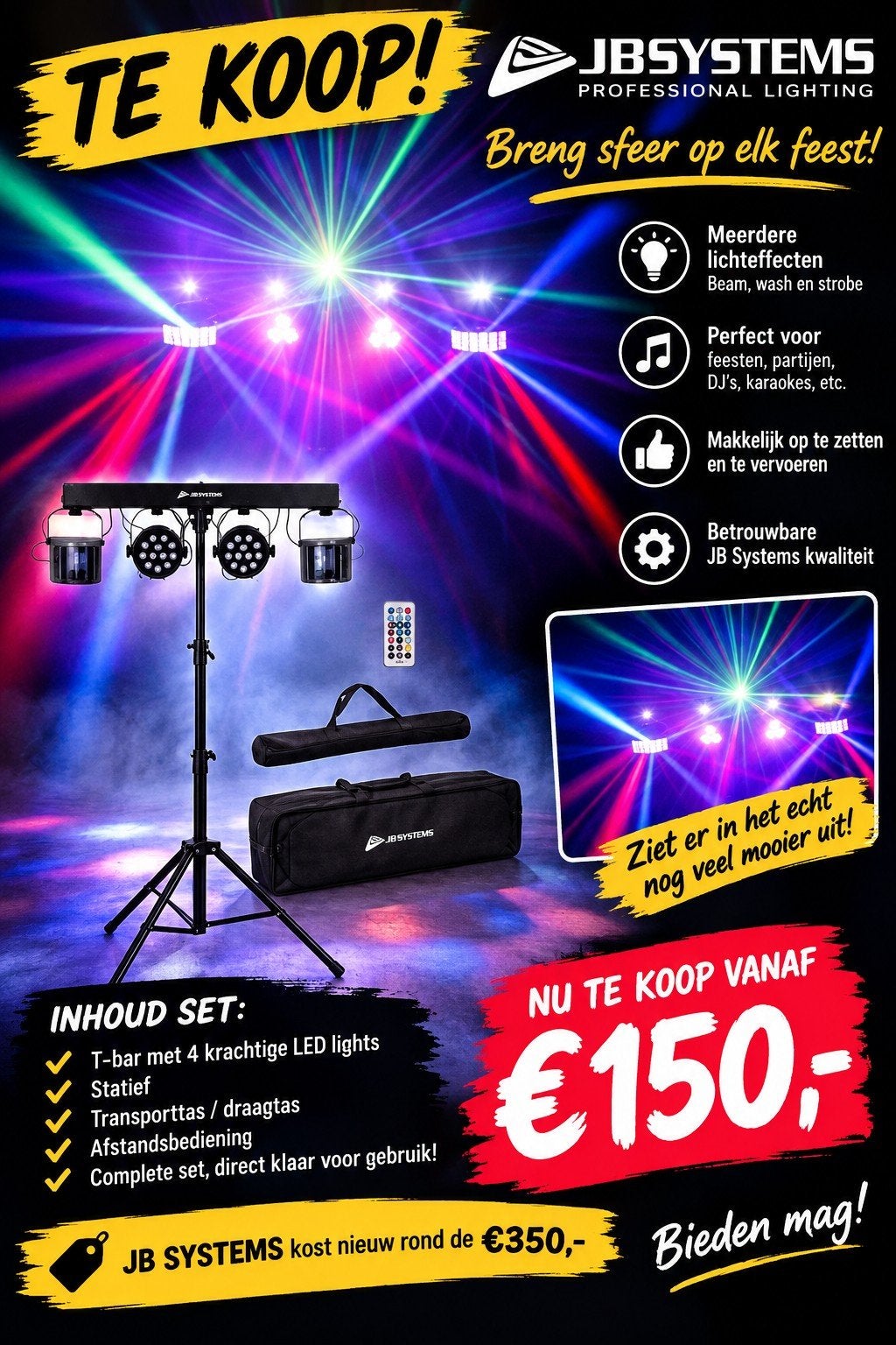 JB Systems Lichtset met T-bar, statief en transporttas, Ophalen of Verzenden, Zo goed als nieuw, Licht, Geluidgestuurd