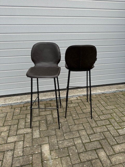 4 stuks luxe bistro cafe restaurant barkrukken bruin leder, Ophalen, Met voetsteun, 60 tot 90 cm, Zo goed als nieuw