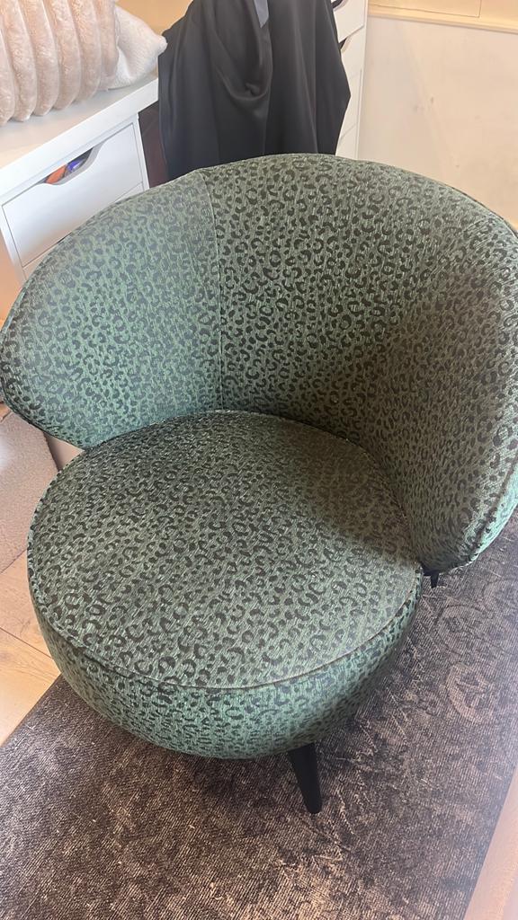Groene luipaardprint fauteuil - Zo goed als nieuw, Ophalen, Overige kleuren, Zo goed als nieuw, Eén