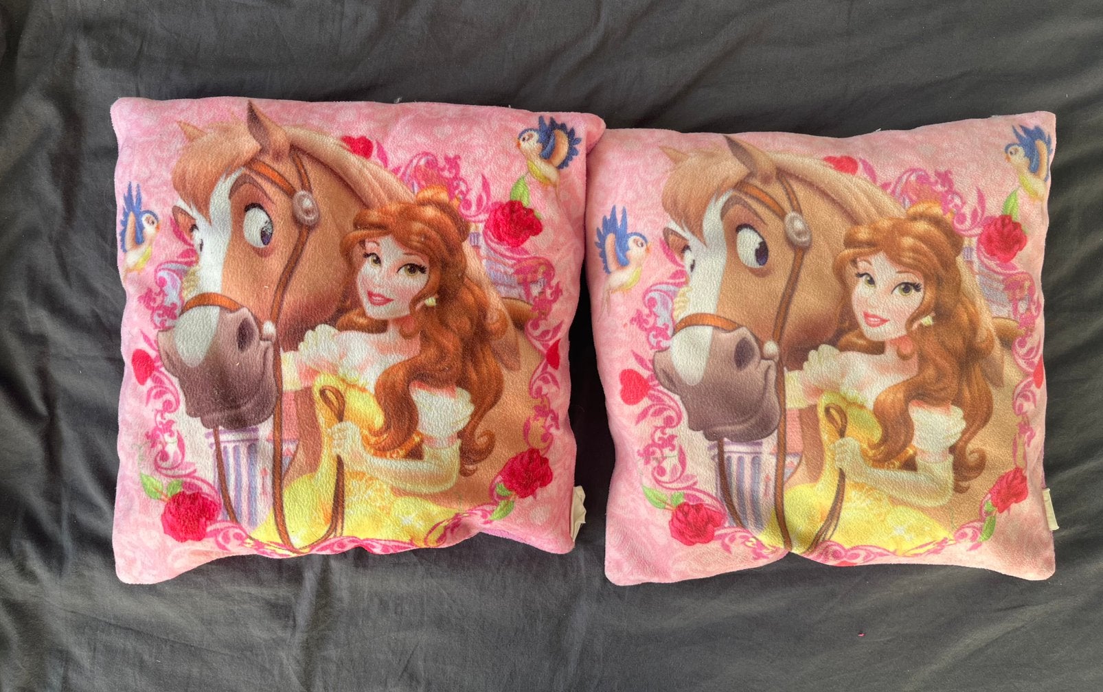 Disney Belle en het Beest fleece sierkussens Set 35x35x10 cm, Kleed of Kussen, Zo goed als nieuw, Disney, Roze