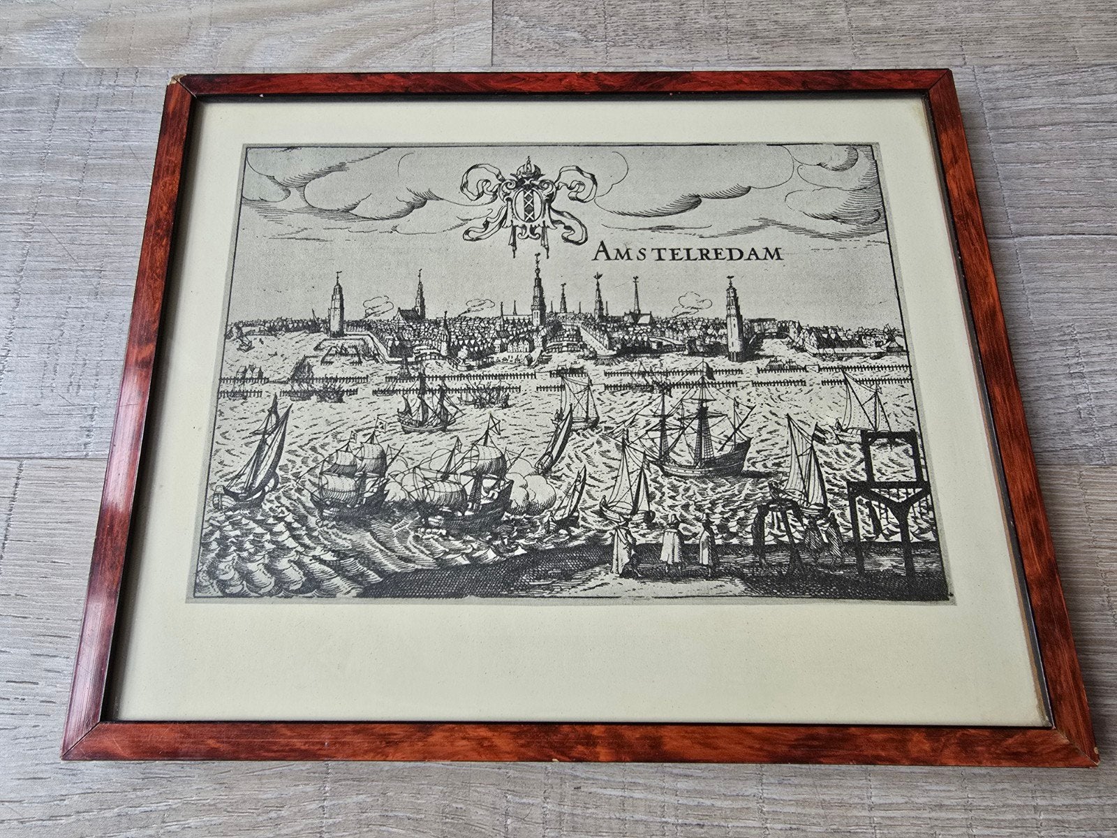 Zeer zeldzame antieke Gravure van Amstelredam in lijst €59, Ophalen of Verzenden, Gravure