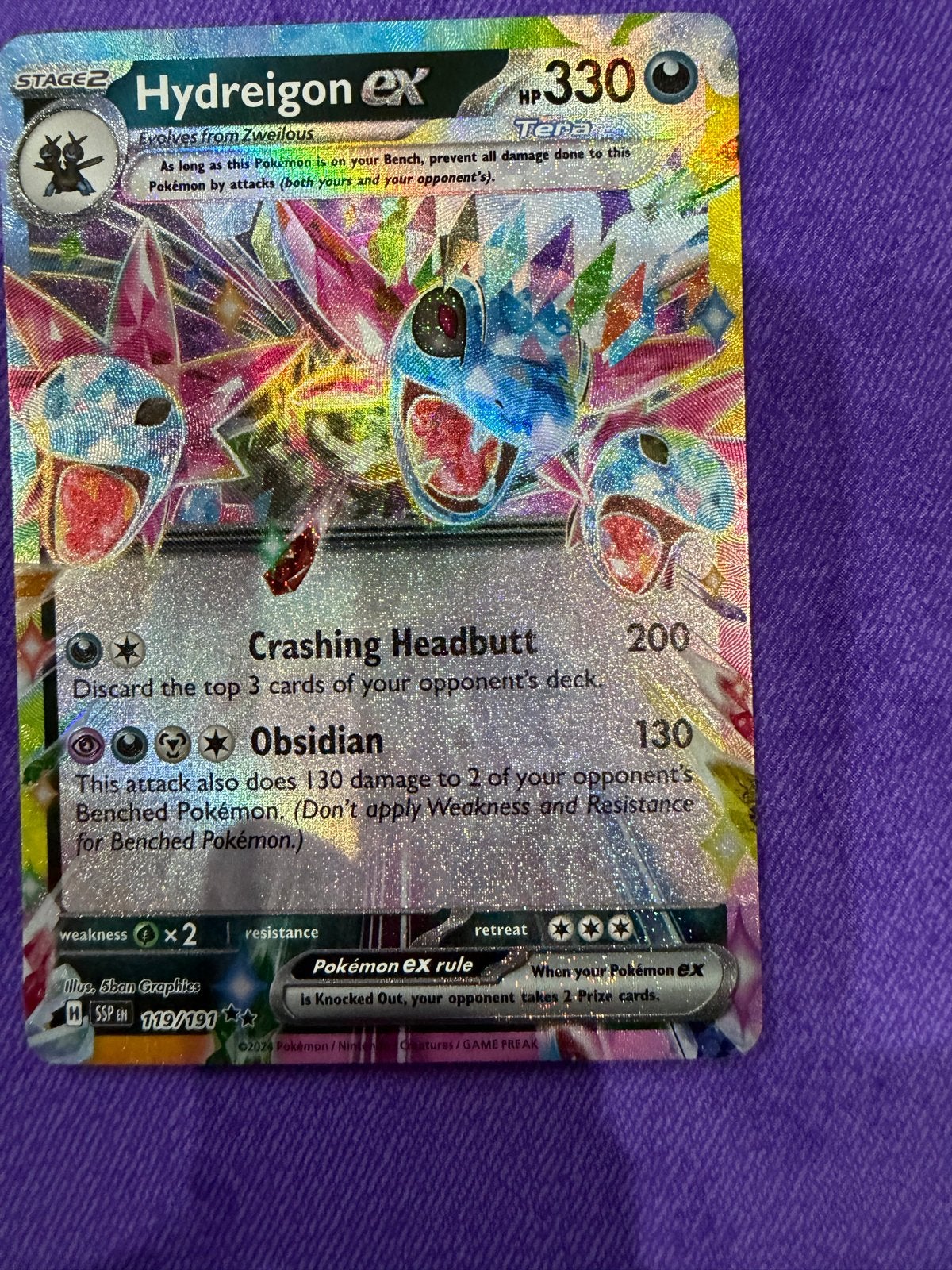 Hydreigon ex Pokémon Kaart - Full Art Tera (119/191), Ophalen of Verzenden, Zo goed als nieuw, Losse kaart, Foil