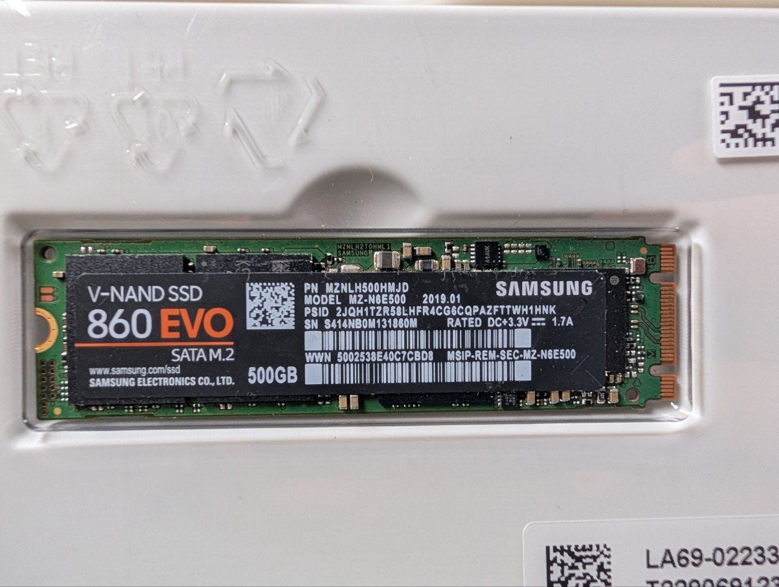 Samsung 860 EVO M.2 SATA SSD 500GB, Computers en Software, Harde schijven, Intern, Gebruikt, Ophalen of Verzenden, Samsung