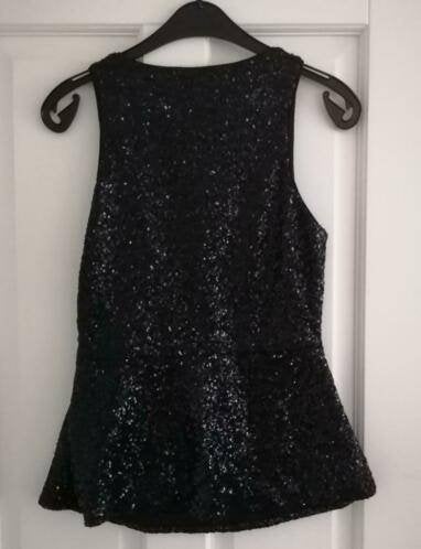 Amisu zwart feestelijk peplum pailletten topje mt S nr 29735, Amisu, ., Zwart, Ophalen of Verzenden