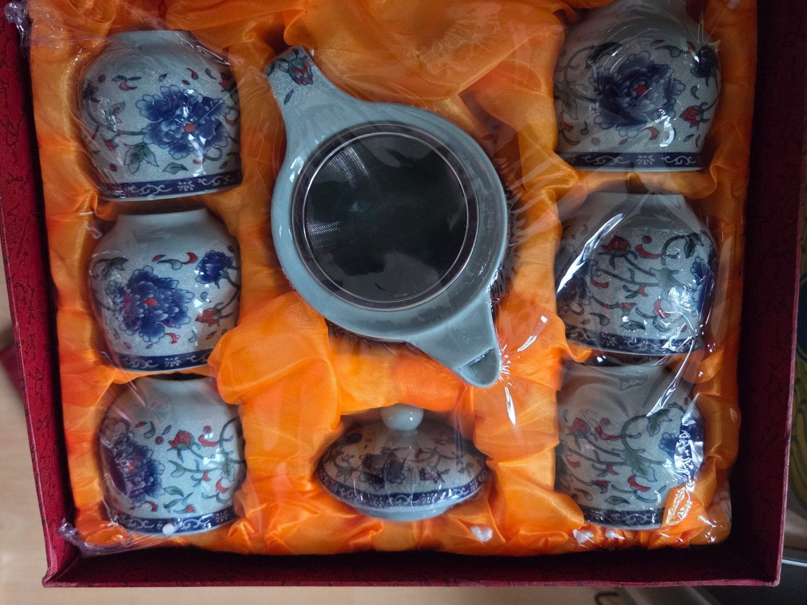 Aziatisch theeservies met 6 kopjes en theezeef, Ophalen, Aziatisch, Overige merken, Keramiek