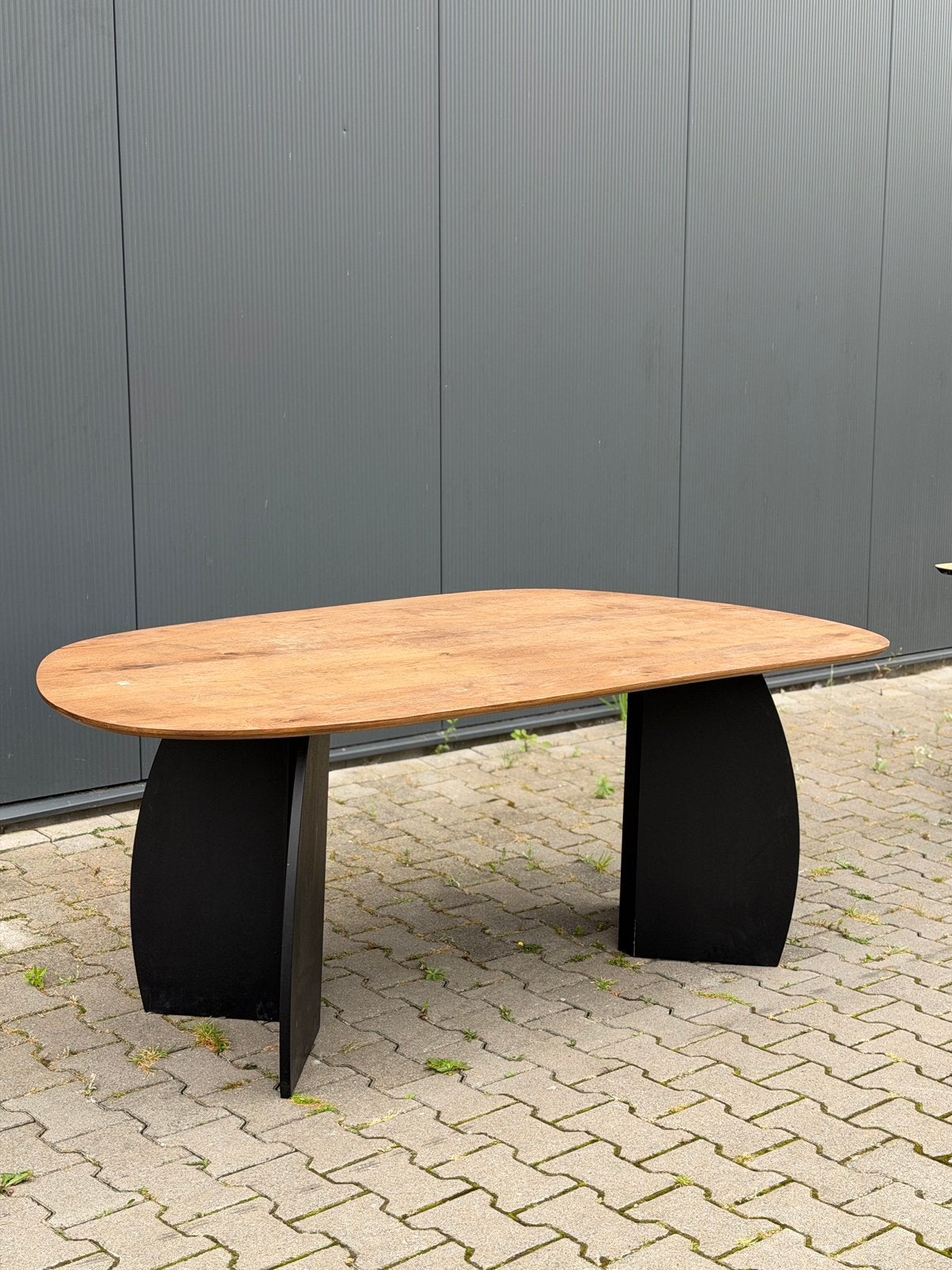 Organische massief donker eiken eettafel 190 x 96 cm, Ophalen, 200 cm of meer, 50 tot 100 cm, Zo goed als nieuw