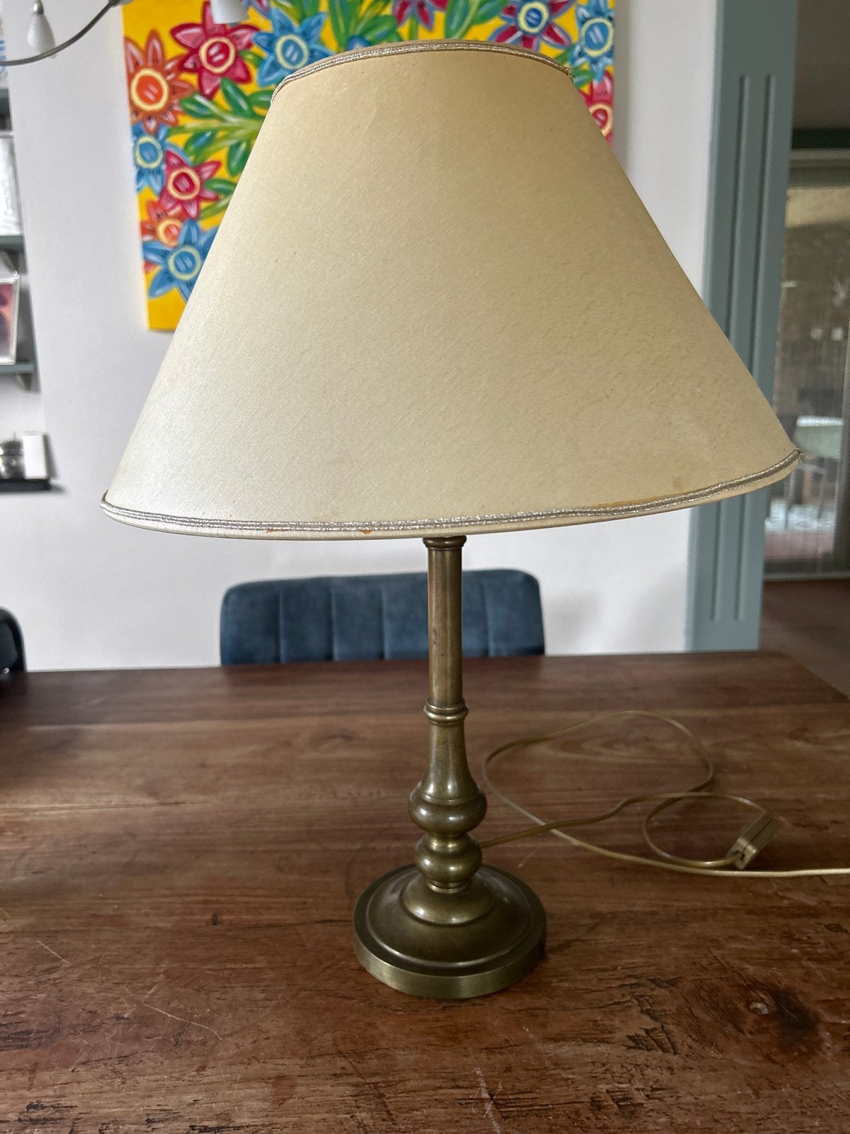 Vintage Tafellamp met Stoffen Kap - Klassiek Design, Gebruikt, Overige merken, E27 (groot), Met kap