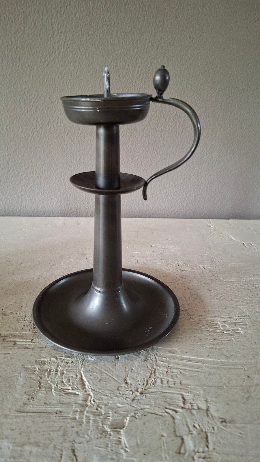 Vintage Tinnen Blaker Kaarsenkandelaar - Roelen Tin (95%), Ophalen of Verzenden