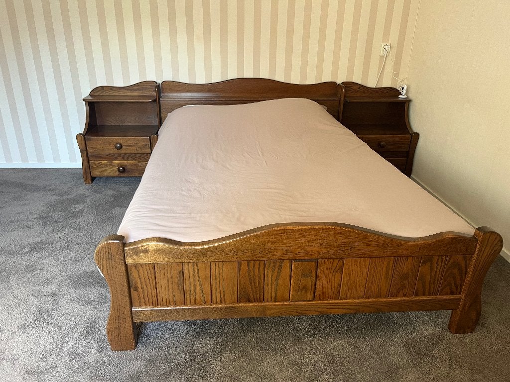 Eikenhouten bed, Ophalen, Gebruikt, Tweepersoons, 140 cm