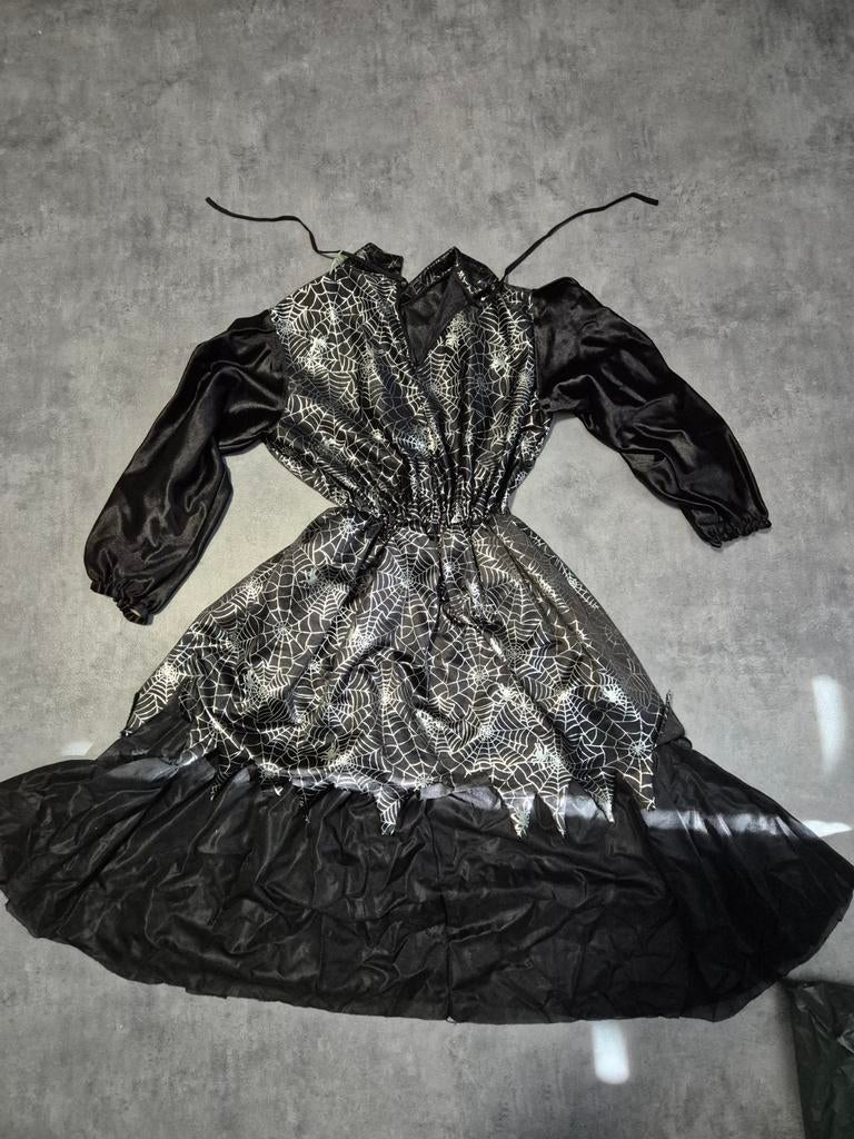 Heksenjurk spinnenweb Halloween verkleedkleding, Ophalen of Verzenden, Gebruikt, 146 t/m 152, Meisje