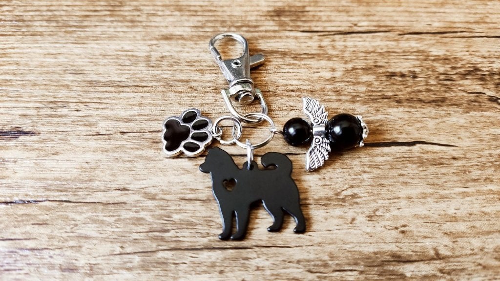Sleutelhanger Alaska malamute zwart met beschermengeltje, Verzenden, Nieuw, Dier of Natuur