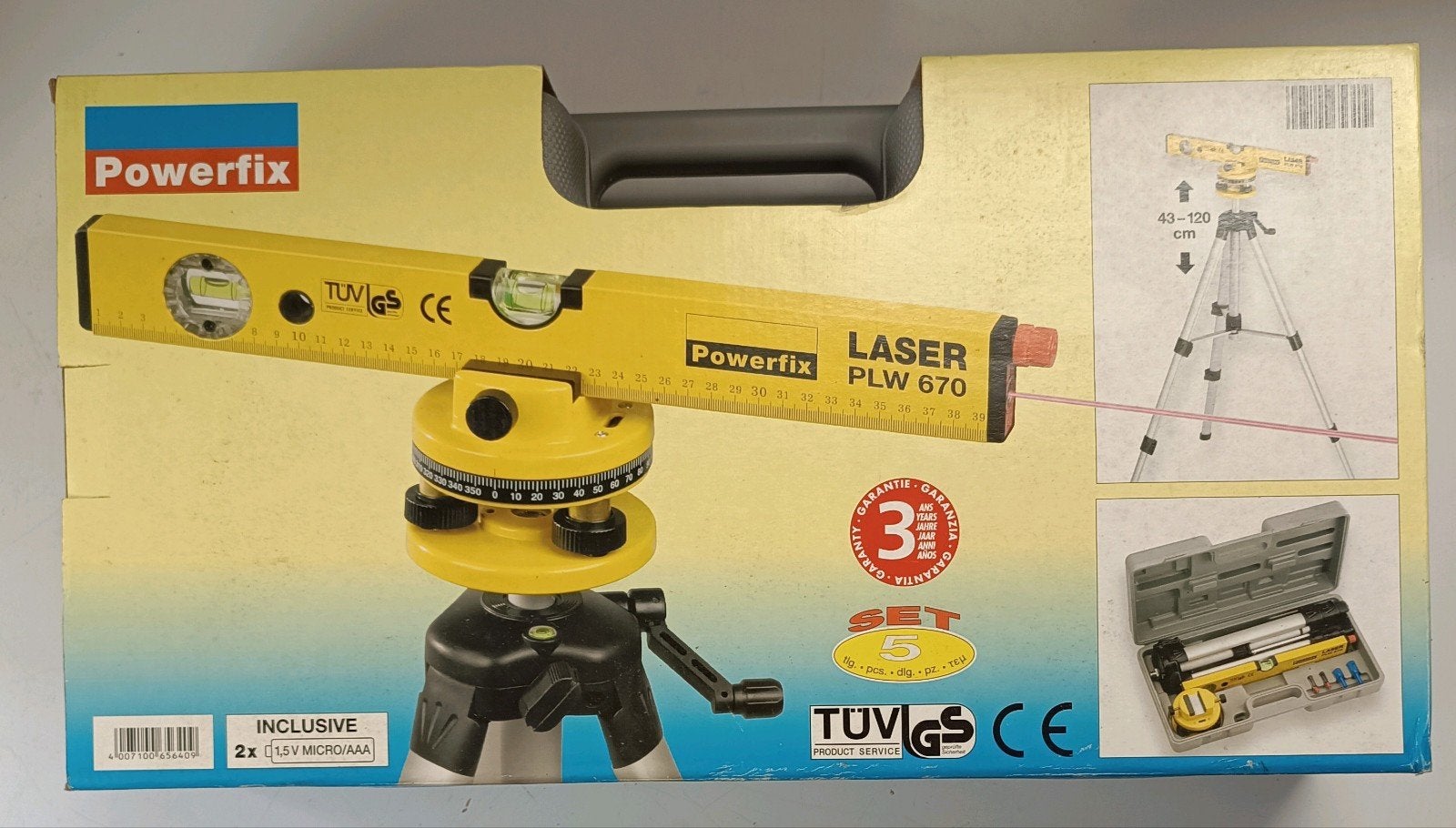 Laser waterpas Powerfix PLW 670 met statief en koffer, Ophalen of Verzenden, Zo goed als nieuw, Overige meters