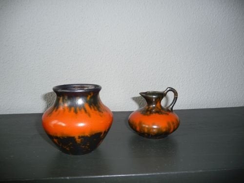 2 vintage oranje vaasjes, Ophalen of Verzenden, Zo goed als nieuw, Oranje