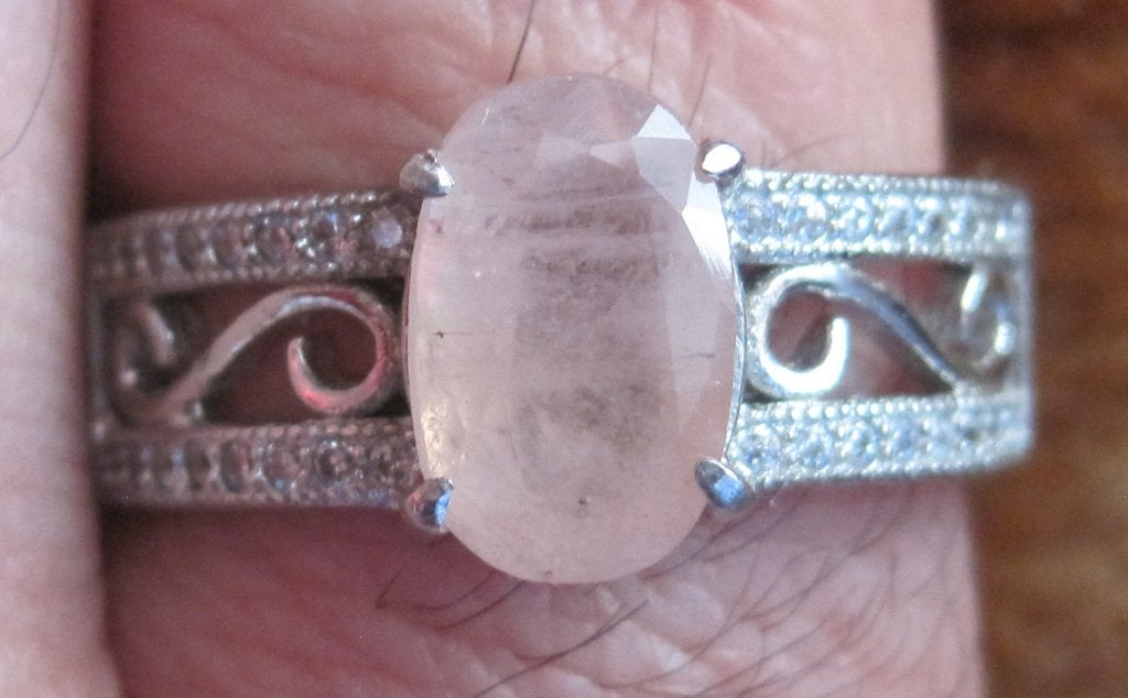 Saffier 2,20 krt %100 natuurlijk Art Deco design zilver ring, Ophalen, 18 tot 19, Zo goed als nieuw, Roze
