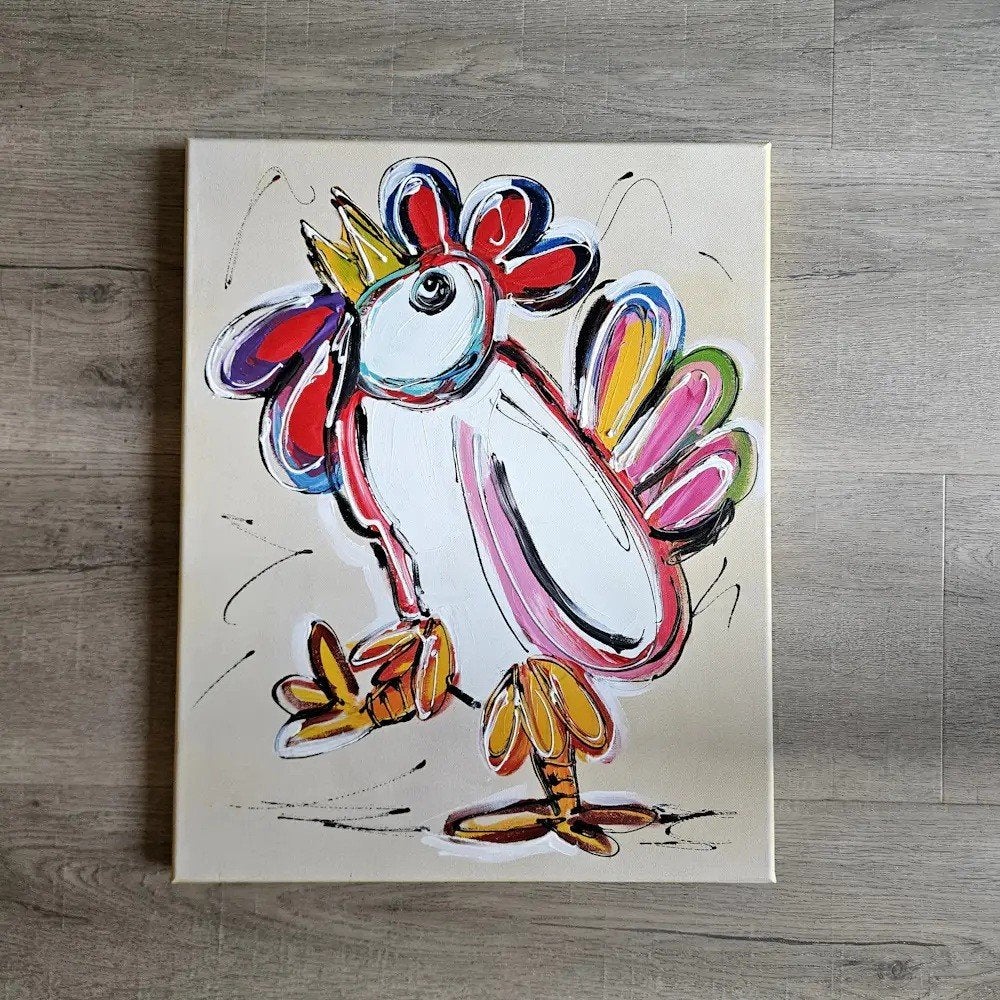Corrie Leushuis - Kippig, Ophalen, Acrylverf, Dieren, Overige materialen