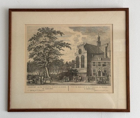 Gezicht van Noorder -Markt en Kerk tot Amsterdam - 1793, Ophalen of Verzenden, Gravure