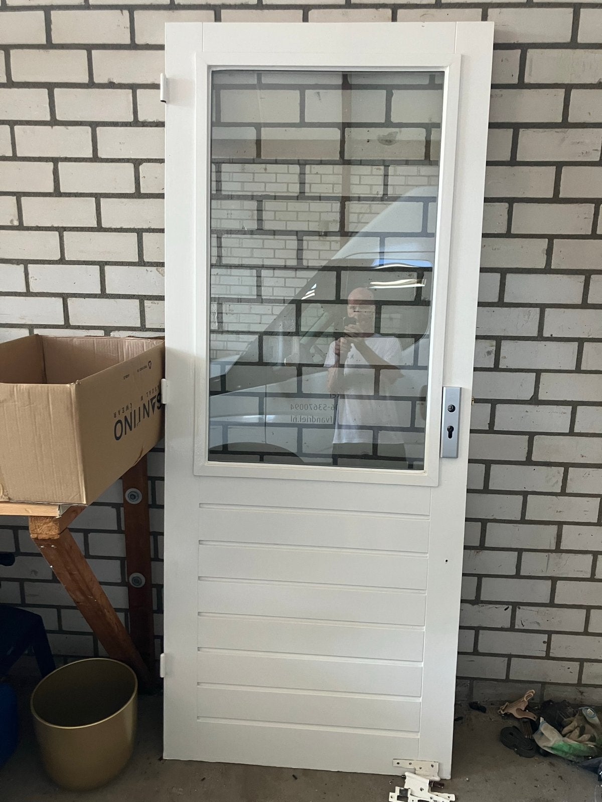 Hardhouten Buitendeur met Glas 201.5 x 82,5 nette staat, Doe-het-zelf en Verbouw, Deuren en Horren, Ophalen, Gebruikt, 80 tot 100 cm