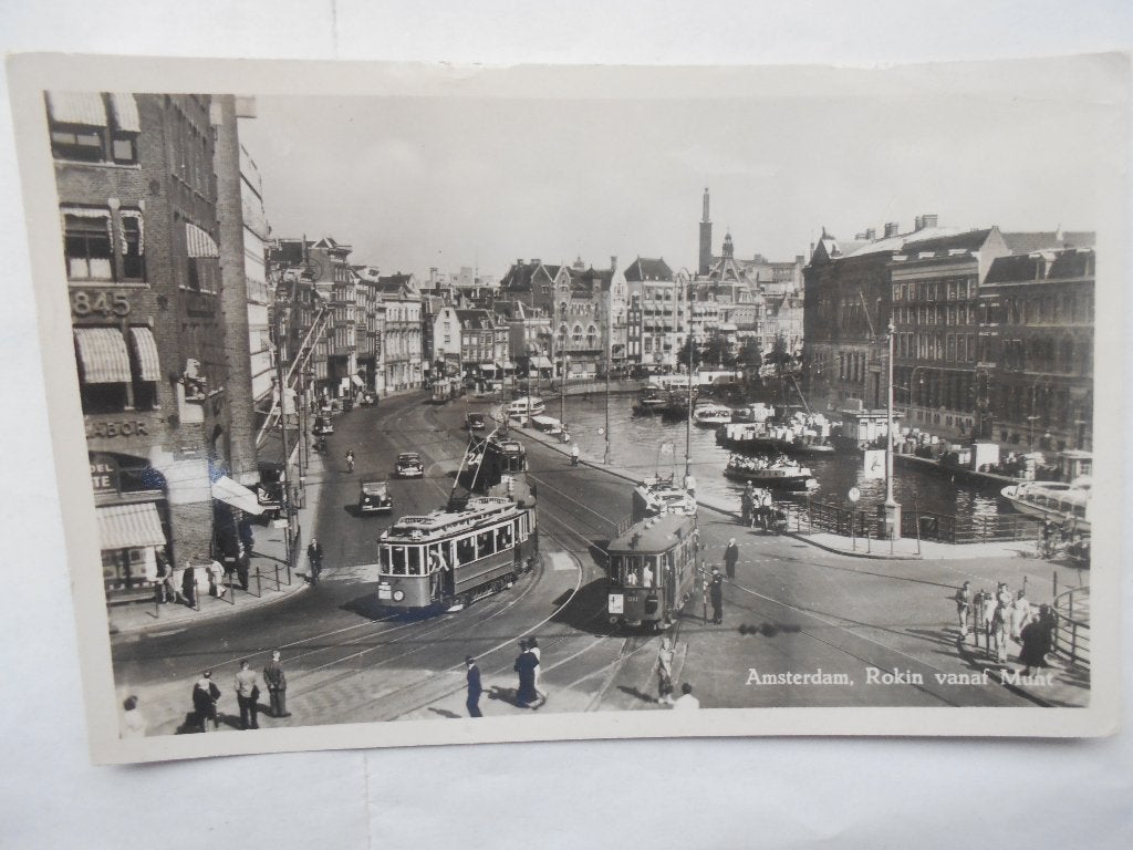 Amsterdam panorama 1950 Rokin vanaf Munt mooi oud Amsterdam, Ophalen of Verzenden, 1940 tot 1960, Gelopen, Noord-Holland