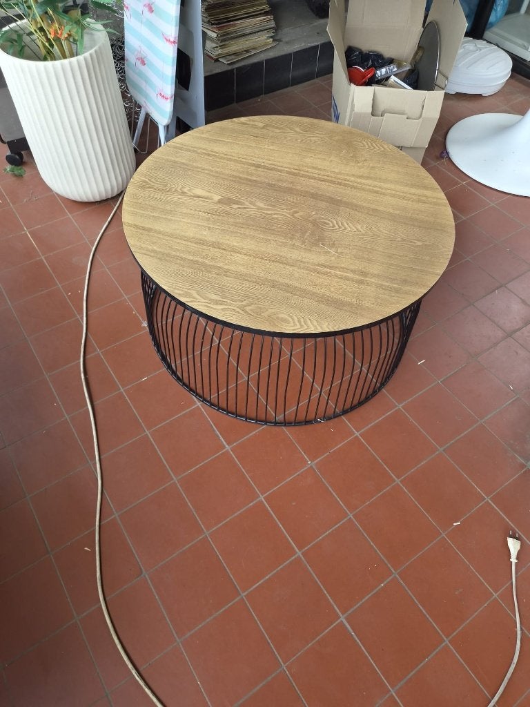 Bijzettafel Salontafel Industrieel Rond Hout Metaal  CS27233, Ophalen, Gebruikt, Rond, 75 cm of meer