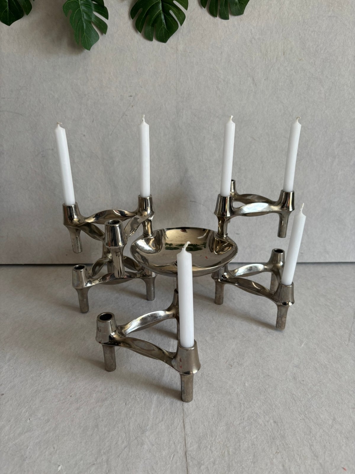 Stoff Nagel BMF vintage kandelaren set van 5 en schaal, Ophalen of Verzenden, Gebruikt
