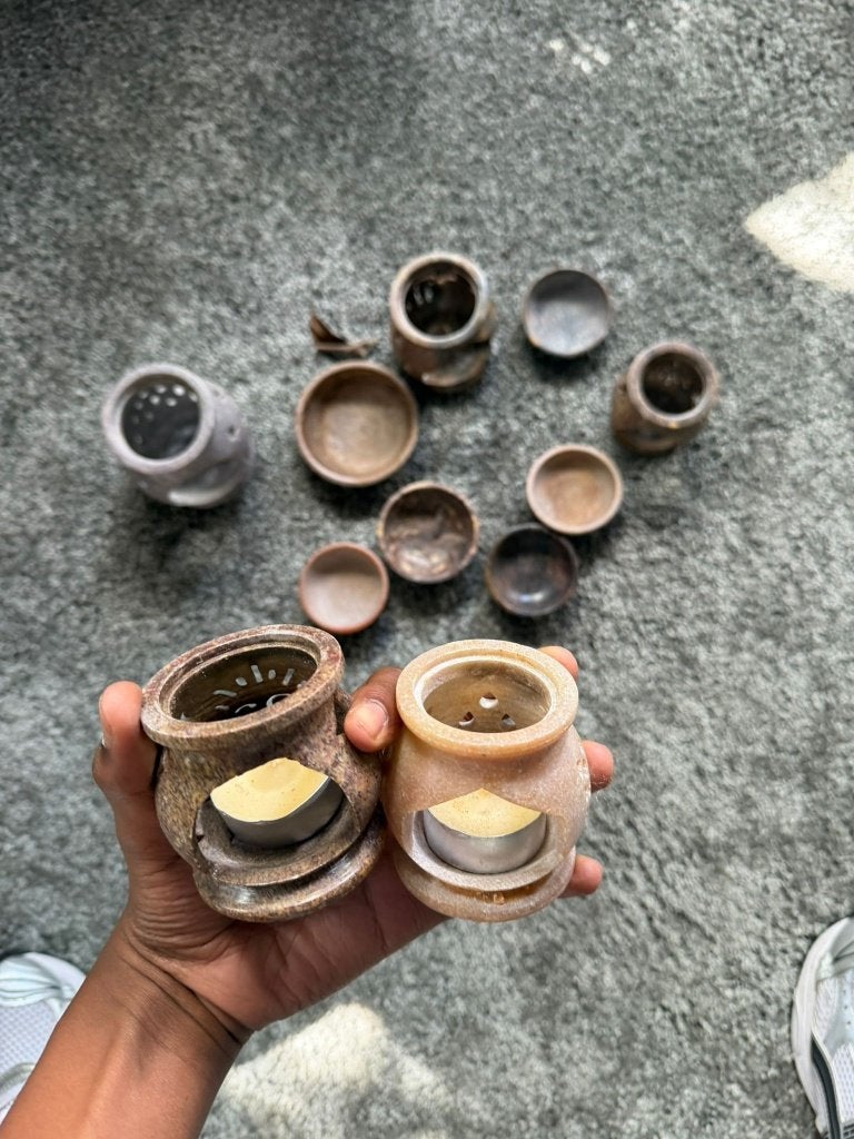 ️ Set geurbranders / wax melt branders met schaaltjes, Gebruikt, 7 cm, Waxinelichthouder, Ophalen of Verzenden