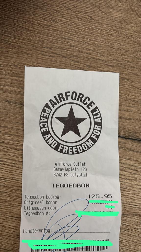 Waardebon €126,-  Airforce bataviastad, Ophalen of Verzenden, Nieuw, Overige sporten, Overige typen