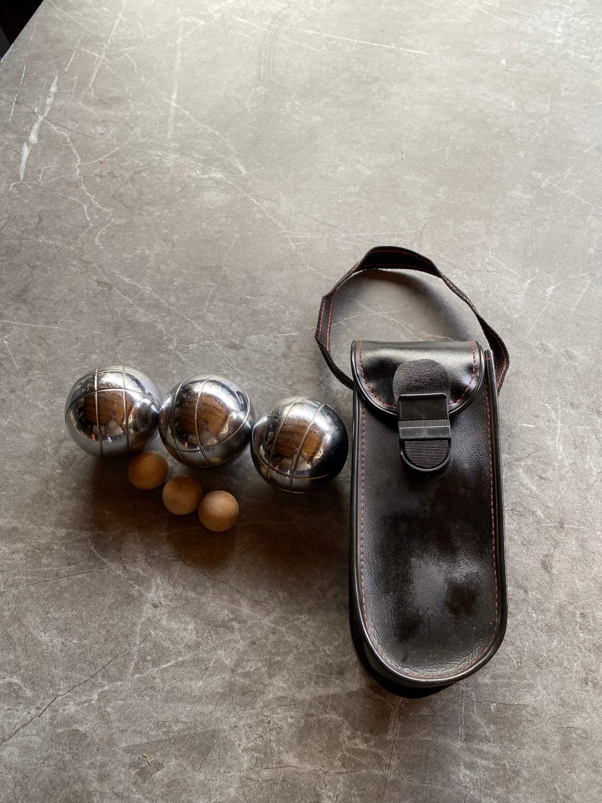 Petanque set met 3 ballen en 3 butjes in etui, Ophalen of Verzenden, Gebruikt