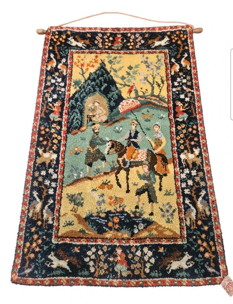 Handmade vintage wool Smyrna wandtapijt forest walk 91x146cm