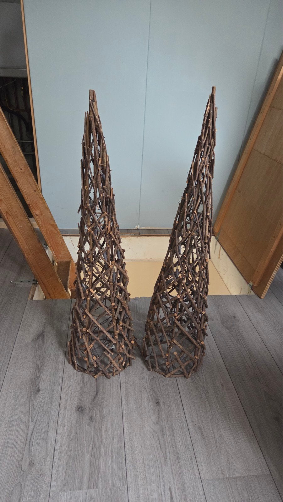 Set van 2  wilgentakken kerstboom met verlichting, Ophalen, Gebruikt, Landelijk, Natuurlijk materiaal