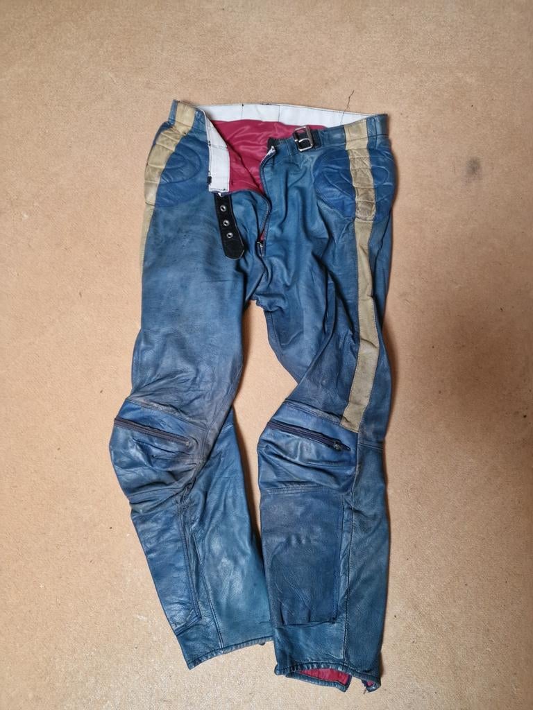 Motorbroek leer vintage oldskool, Motoren, Ophalen of Verzenden