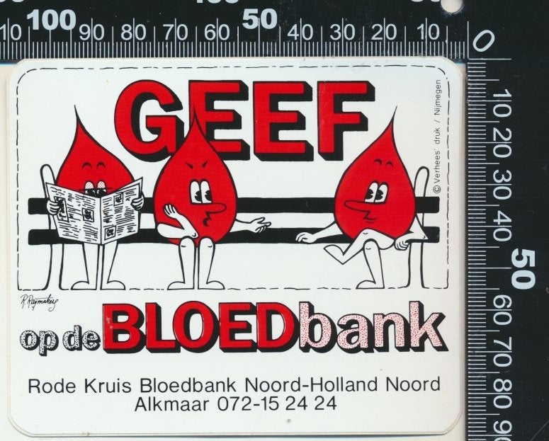 Sticker: Rode Kruis Bloedbank Noord Holland Noord - Alkmaar, Verzamelen, Ophalen of Verzenden, Zo goed als nieuw, Bedrijf of Vereniging
